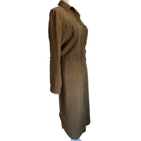 Maeve Anthropologie Dress Size 4 Olive Shirt Collared Pockets Quiet Luxury Minim - Picture 5 of 11